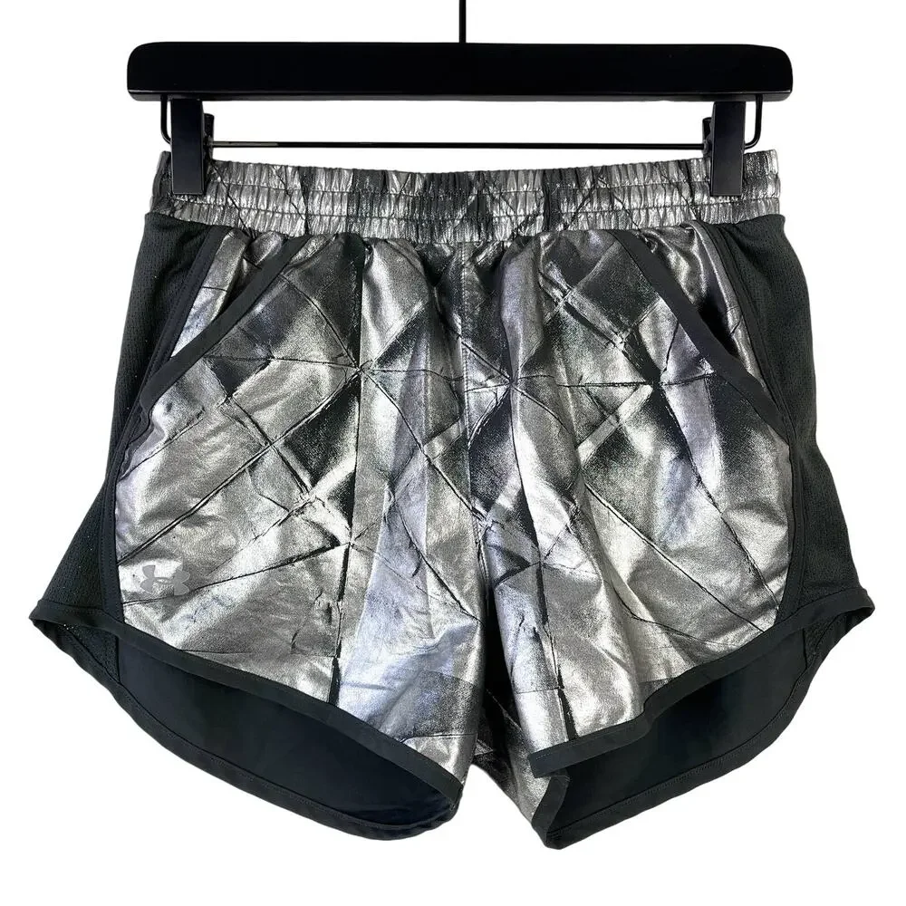 Under Armour Womens High Rise Fly By Running Shorts Silver Metallic 3